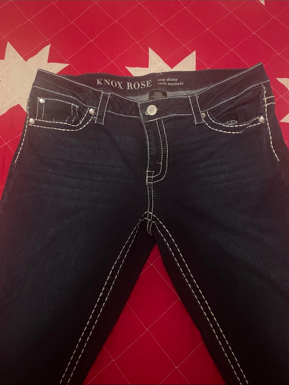 Knox Rose Dark Indigo Skinny Jeans with Contrast Stitching